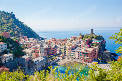 Preview: Amazing view of Vernazza from above. One of five famous colorful villages of Cinque Terre National