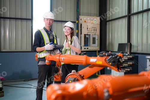 Preview: Engineer testing a robotic production simulator in robotics research facility