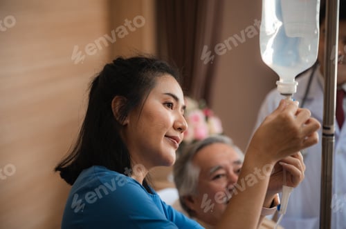 Preview: Asian elderly senior male depressed grandpa at hospital or nursing home living room on quarantine