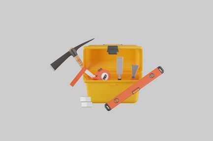 Boîte à outils avec outils et objets