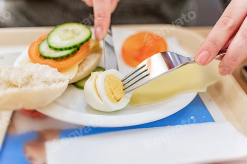 Preview: Close up for breakfast in table, cozy hotel room.
