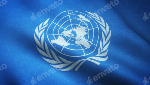 Preview: Closeup shot of the waving flag of the United Nations with interesting textures