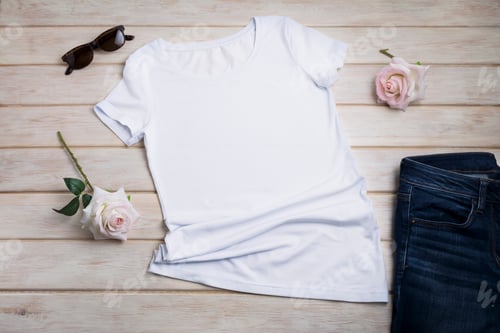 Preview: Placeit – Women T-shirt mockup with two pink roses
