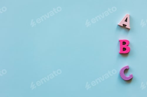 Preview: learn english language. letters abc on blue background.
