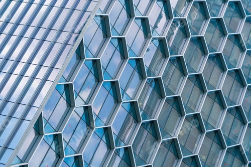 Preview: Office buildings windows. Glass architecture facade design with reflection