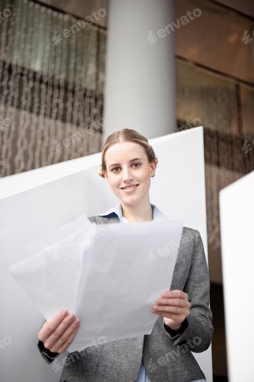 Preview: Businesswoman looking at paperwork
