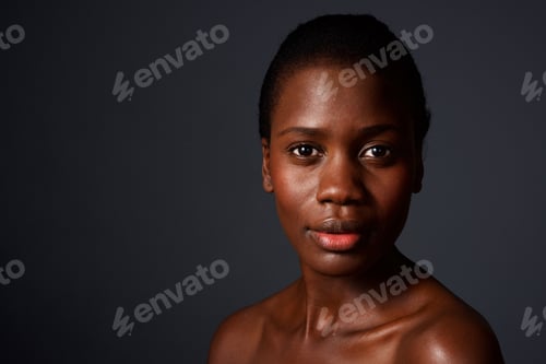 Preview: Close up beautiful african woman looking at camera with naked shoulders