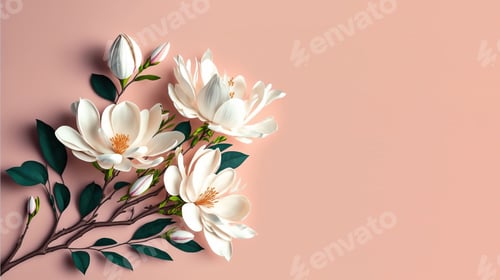 Preview: Closeup of a branch of white magnolia flower on the pink background