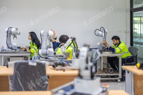 Preview: Trainees focus on robot arms, automation programs, and essential skills in the robotics academy.