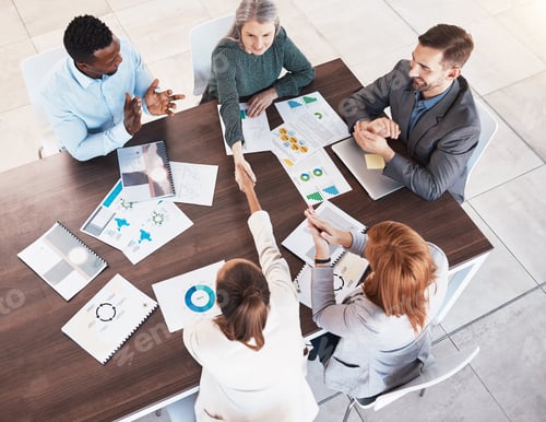 Preview: Business handshake, partnership and contract agreement of corporate clients in a meeting room. Crm,