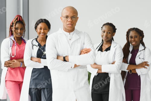 Preview: group of young african medical workers on white background.