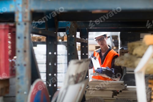 Preview: Woman tallying inventory in a warehouse