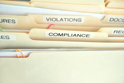Preview: Compliance in the workplace. Folders labeled Compliance, Violations in focus.