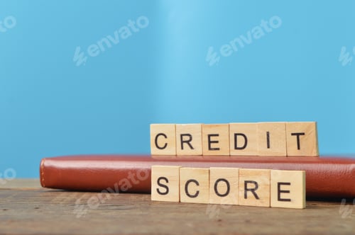 Preview: Book and square letters with text CREDIT SCORE.