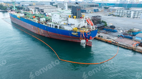 Preview: Oil tanker ship at dry dock concept maintenance service. working at dry dock.