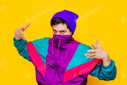 Preview: Funny style white man in 90s jacket and hat