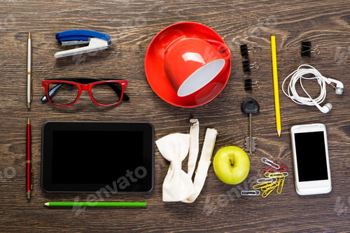 Preview: items laid on the table, still life