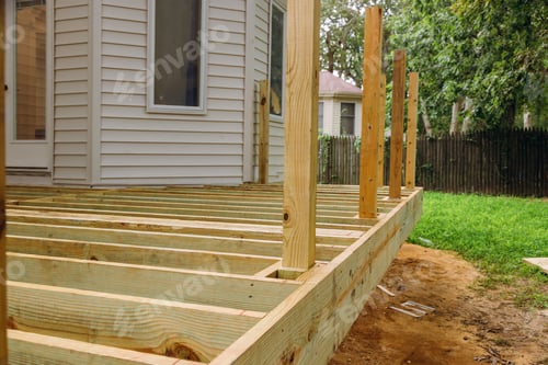 Preview: New deck patio with modern wooden deck installing wood floor for patio