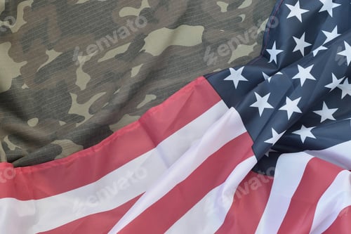 Preview: United States of America flag and folded military uniform jacket