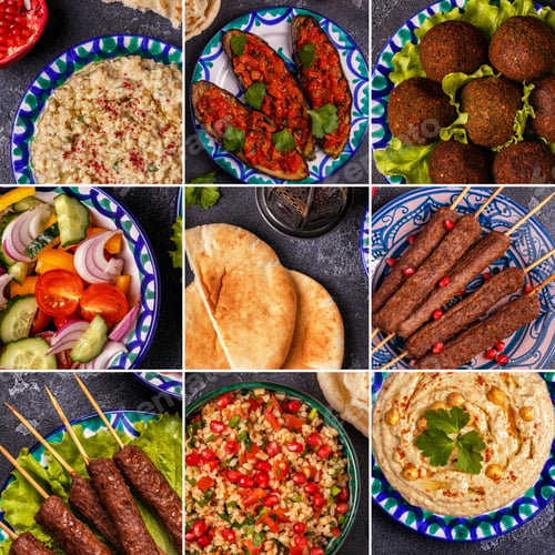 Preview: Collage of traditional middle eastern or arab dish