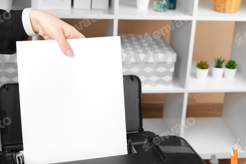 Preview: Woman using the printer to scanning and printing document