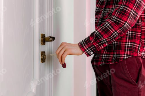 Preview: a close up person come home and open the door with the keys