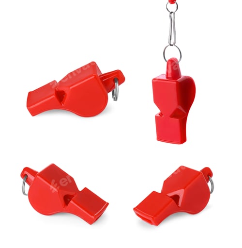Preview: Red whistle with cord isolated on white, set