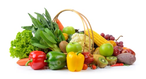 Preview: vegetables and fruits on white background