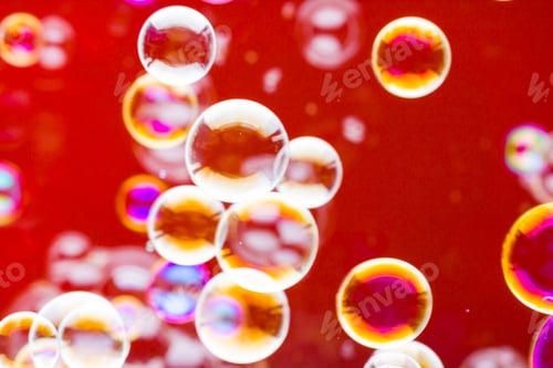 Preview: Abstract Soap Bubble Background. Element For Designers. Foam Red Bubble Texture. Colorful Bubbles