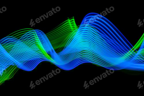 Preview: Abstract technology banner design. Digital neon lines on black background. Modern texture. Waves