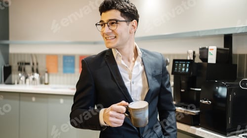 Preview: manager with glasses man in formal suit working coffee break