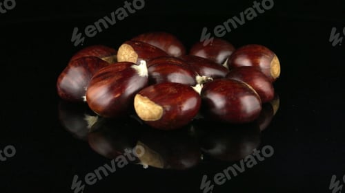 Preview: Chestnuts on a black reflective background