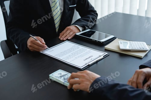Preview: Contract Signing with Money Exchange in Office