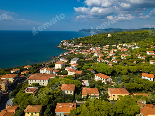 Preview: Top view of the city and the promenade located in Castiglioncello in Tuscany. Italy, Livorno