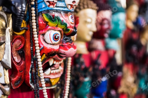 Preview: Bhairav mask hanging at the market in Nepal