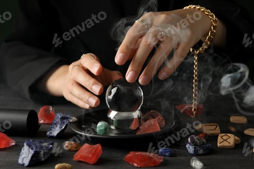 Preview: Magic orb of a witch, for divination of the future, on a dark background.