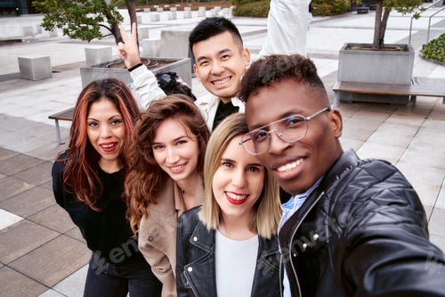 Preview: Diverse friends taking selfie together