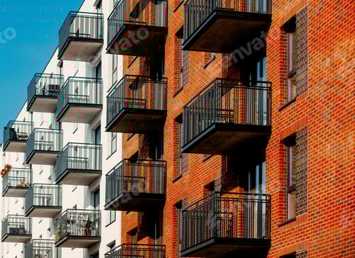 Preview: view of a modern brick apartments with balconies