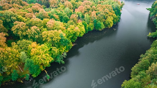 Preview: Forest and big lake in autumn, Poland.