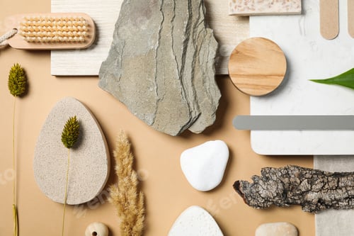 Preview: Flat lay of creative moodboard composition, top view
