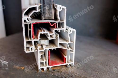 Preview: Inner section cut from the profile of the pvc frame of a window.