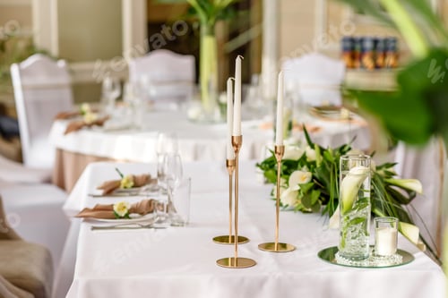 Preview: Beautiful decoration of the wedding holiday with flowers and greenery with florist decoration