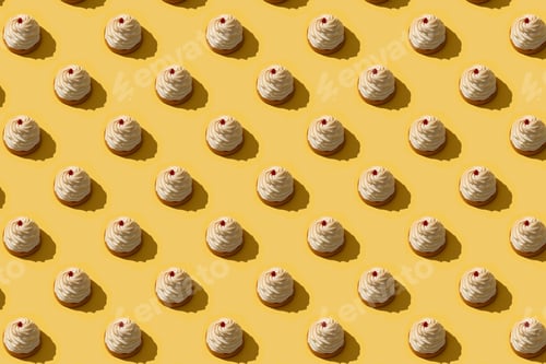 Preview: Cupcake with cream with shadow, seamless pattern, mothers day or valentines on yellow