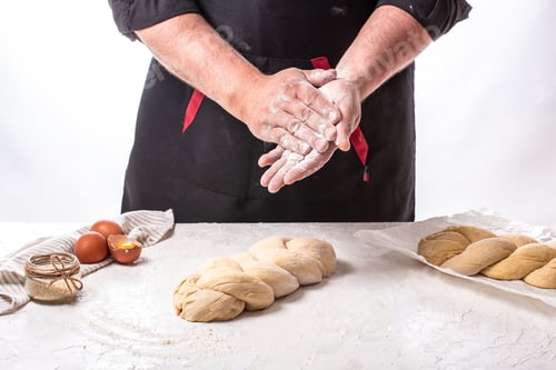 Preview: The concept of oriental cuisine. National Israel Braided Challah bread dough. Shabbat Shalom