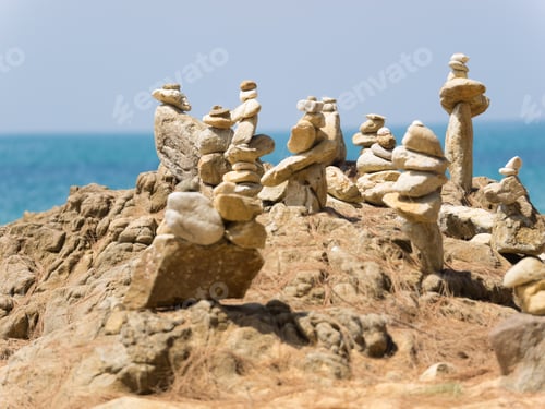 Preview: stacks of stones on the beach