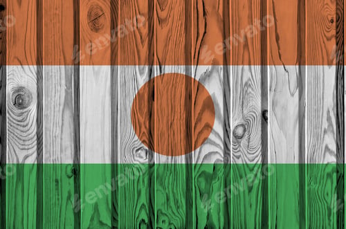 Preview: Niger flag depicted in bright paint colors on old wooden wall close up