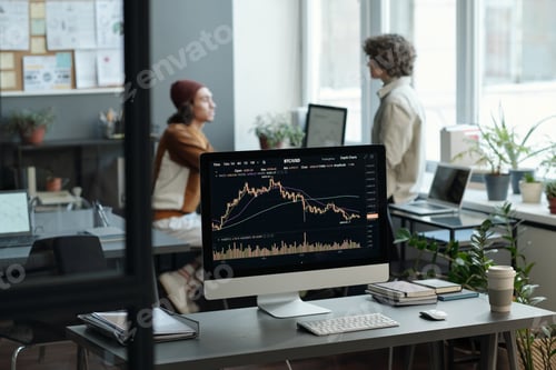 Preview: Focus on computer screen with graphic data obtained by market analyst