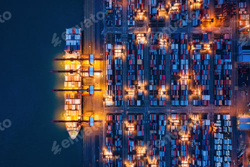 Preview: container cargo ship in the export and import business and logistics. Shipping to the harbor
