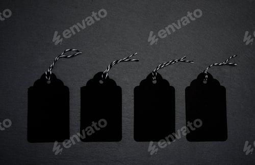 Preview: Blank Black Labels on Dark Grey Background