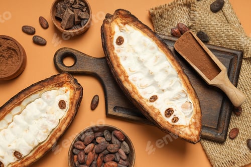 Preview: Concept of fresh and aromatic food - cacao beans